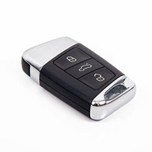 New Black Car Key With Remote Control Isolated On White Background.