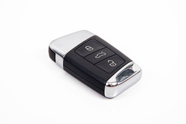 New Black Car Key With Remote Control Isolated On White Background.